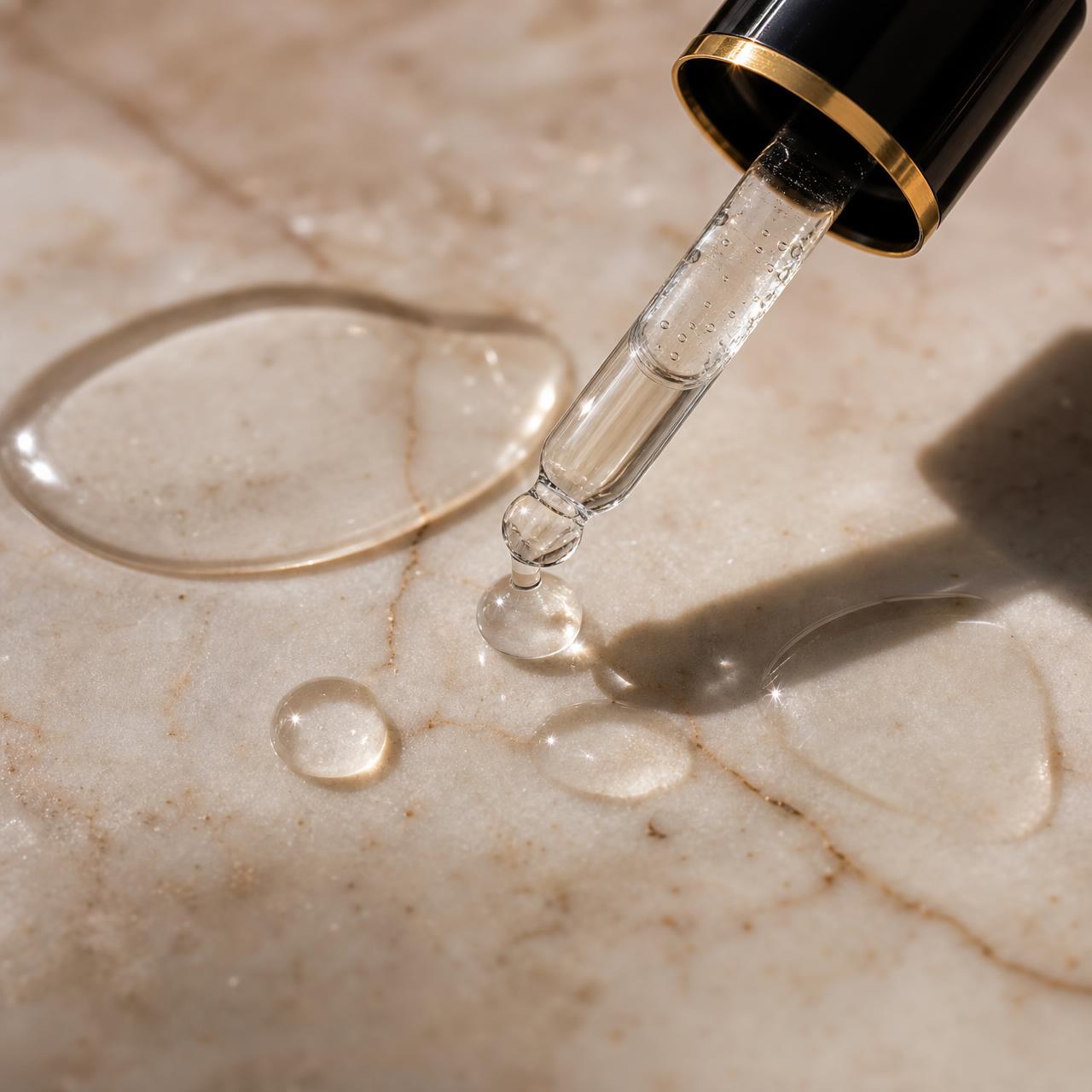 Lightweight, crystal-clear texture from the black-and-gold dropper.